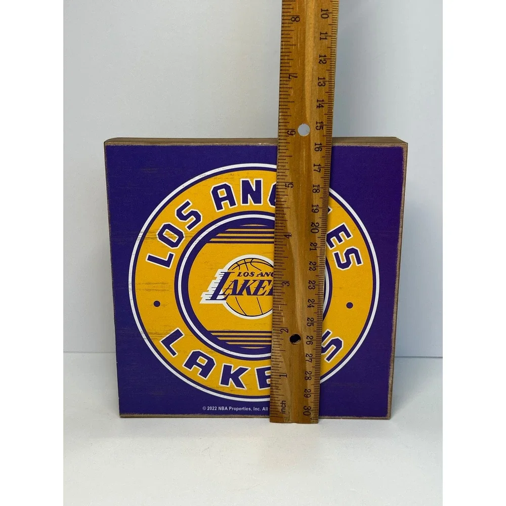 Los Angeles Lakers NBA Wooden Block Sign Purple Gold Distressed Wall Decor 6x6